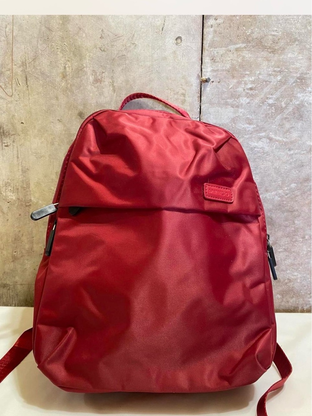 Miniso Everyday Red Nylon Backpack with Front Zip Pocket